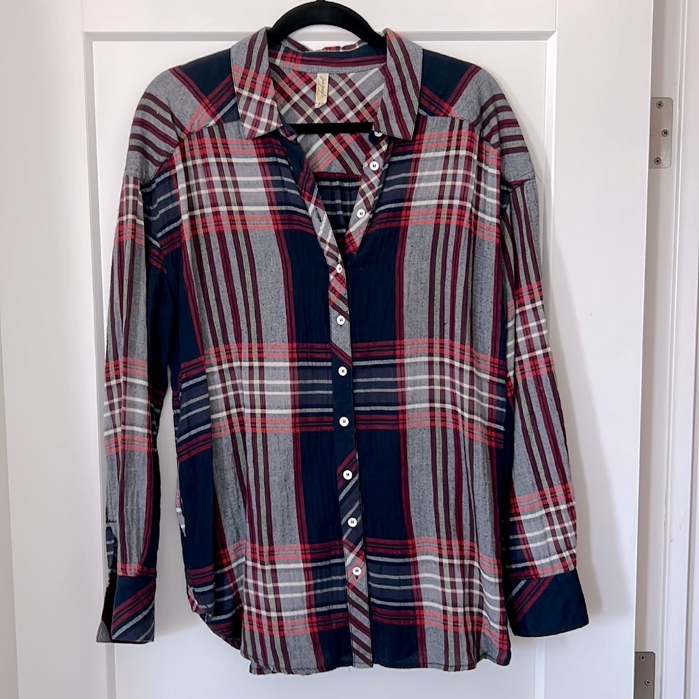 Free People Plaid Tunic Button Down M
